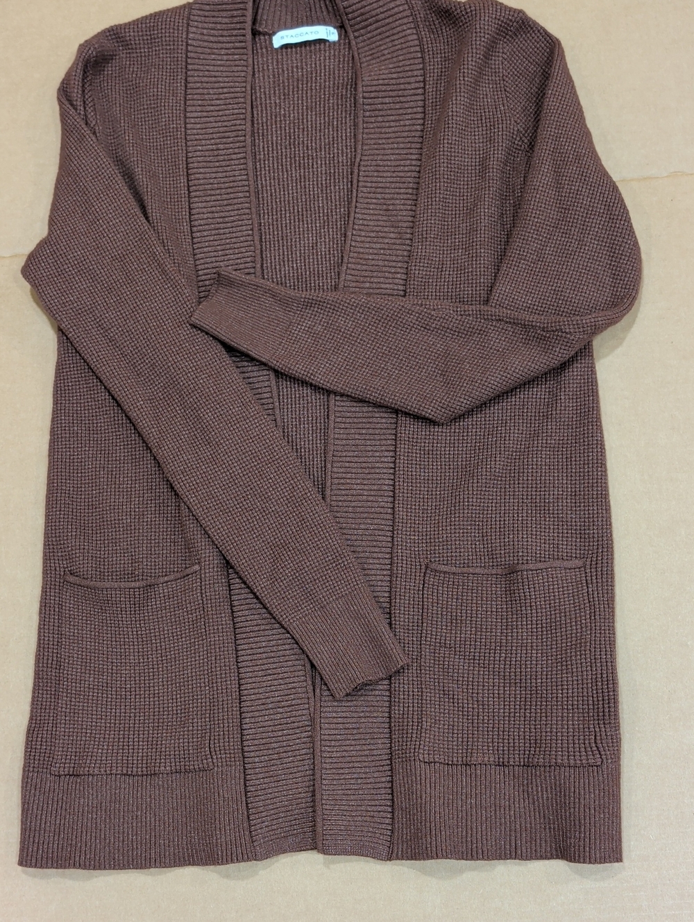 Staccato Brown Open-Front Ribbed Cardigan Size S